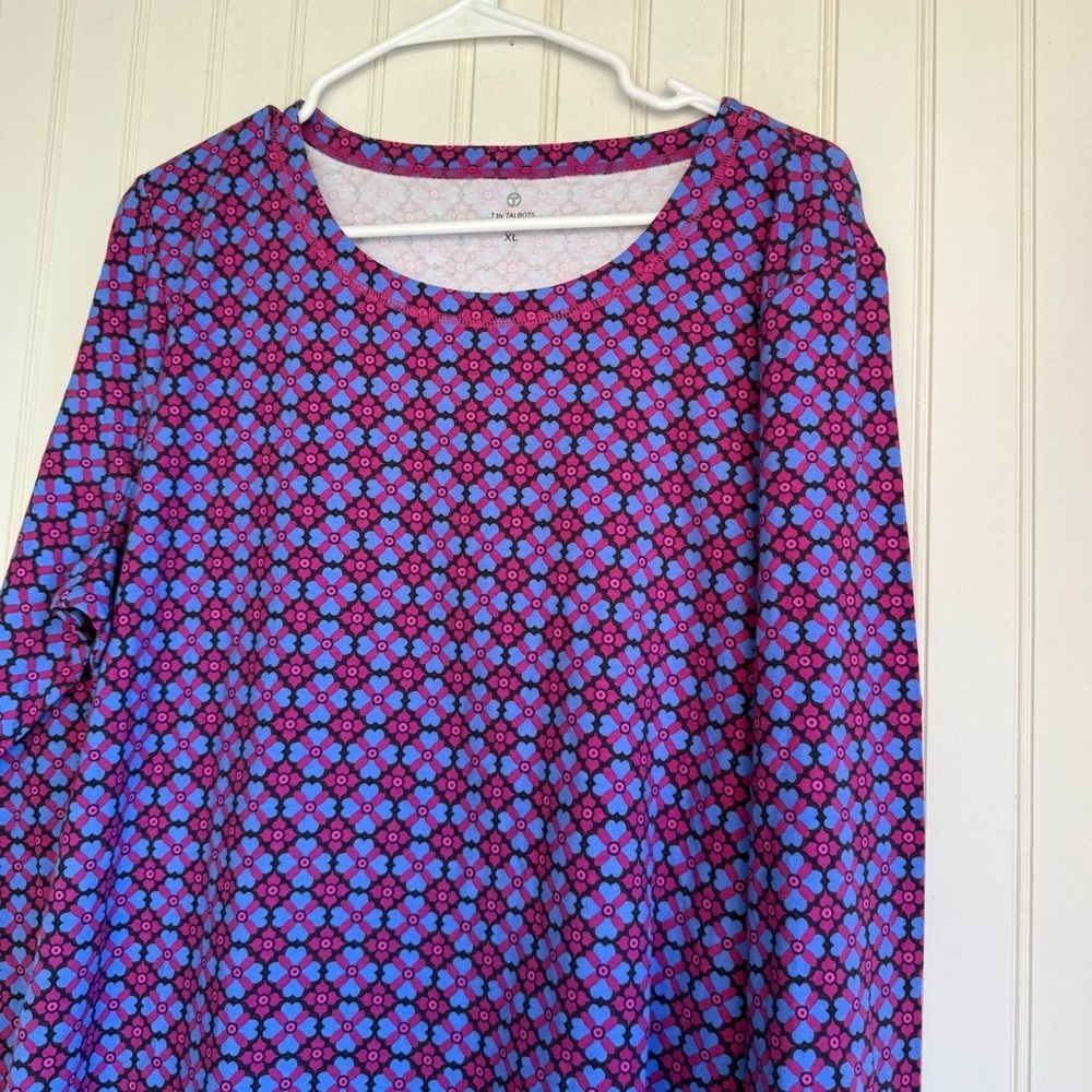 Talbots Size XL Supersoft Jersey Long Sleeve in Purple Geometric Daisy Print NEW - Picture 3 of 5